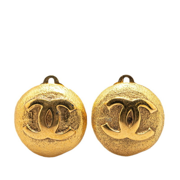 Chanel Coco Mark Round Earrings Gold Plated Women's CHANEL - Picture 1 of 4